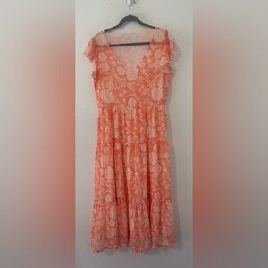 Smith & Quinn Maxi Midi Cotal Dress Floral Print Flowy Tiered Bottom Size Medium